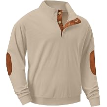 Askdeer Mens Sweatshirts Heavyweight Fleece Corduroy Casual Stand Collar Sweatshirt Mock Neck 1/4 Button Pullover Sweaters