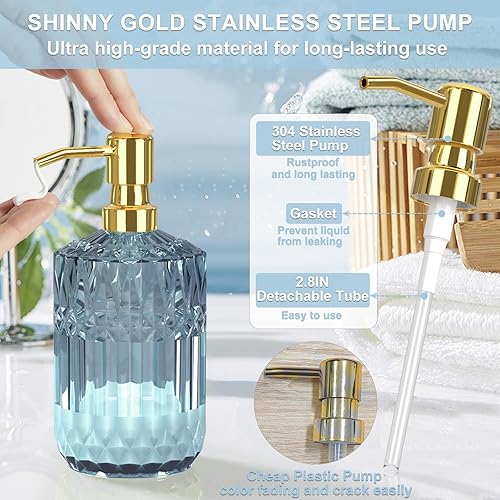 Miniatura 5 de Juego de accesorios de baño azules juego de 5 piezas de accesorios de baño de vidrio transparente (soportes para cepillo, dispensador de jabón,