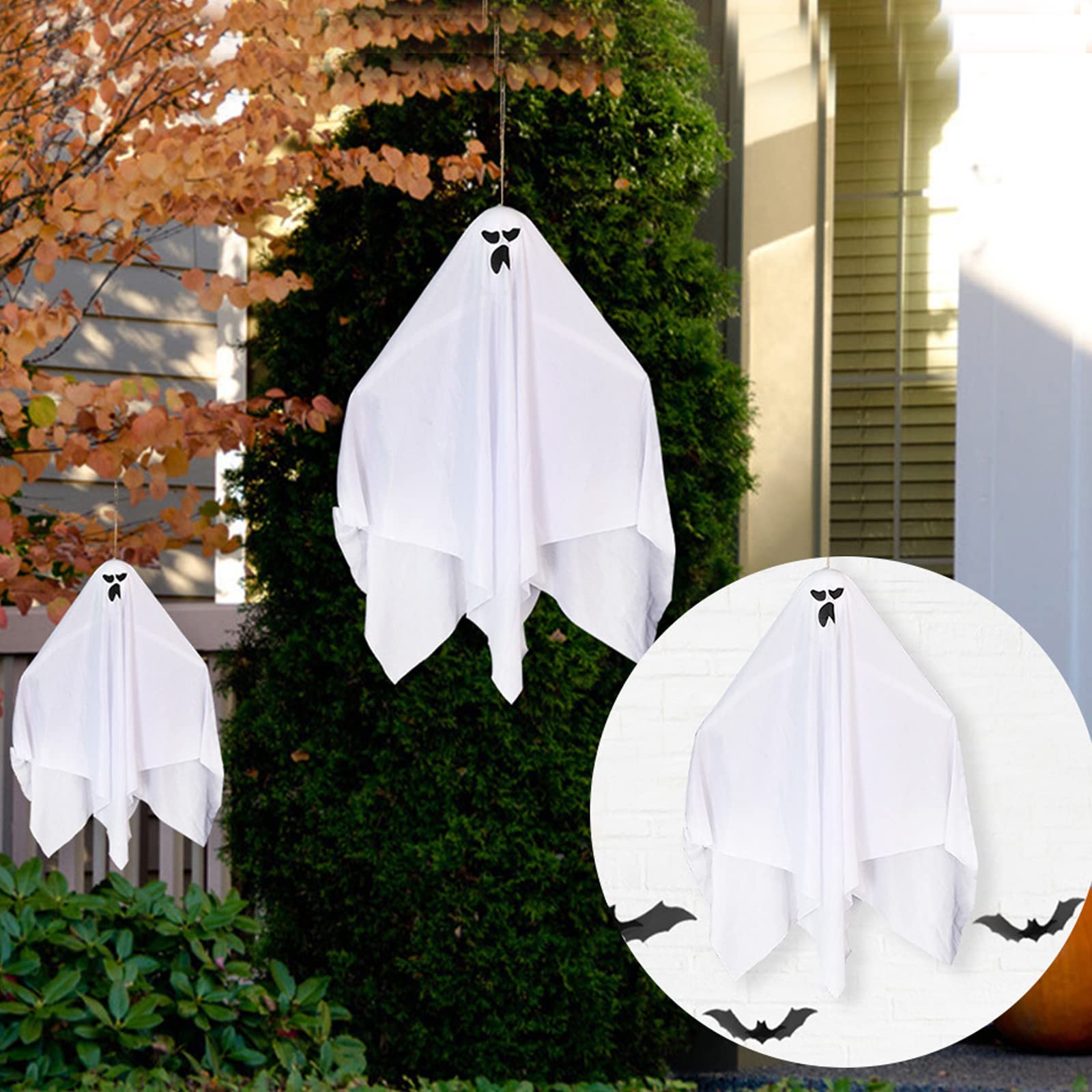6 Fantasmi Da Appendere Per Halloween 70 Cm – Decorazioni Volanti In Tessuto Con Testa In Polistirolo E Braccia Flessibili, Per Interno/esterno – Set Spettrale - 4