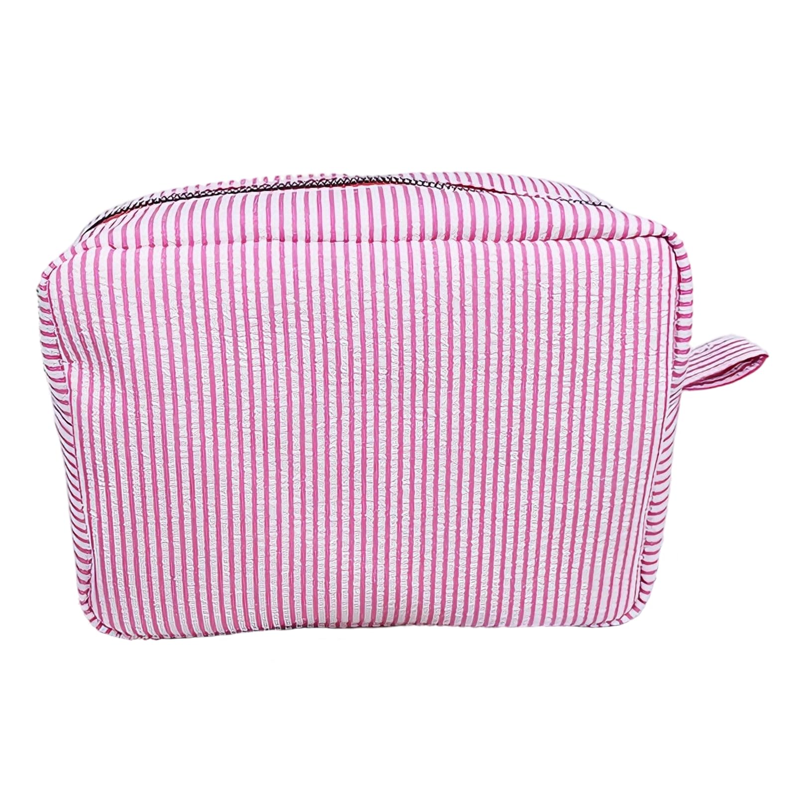 6 STK. Seersucker Kosmetiktaschen Set, rosa Streifen Make up Tasche, großer Reise Kulturbeutel Organizer, Stoff Aufbewahrungstaschen, indischer Stil für Hochzeit, Party Gastgeschenke