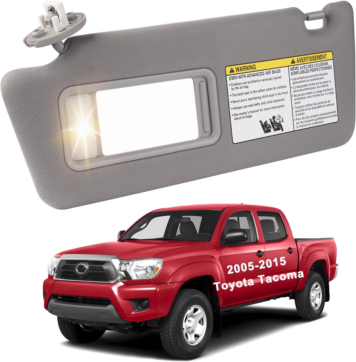 Left Driver Side Sun Visor Fit for Toyota Tacoma 2005-2015 with Light and Makeup Mirror Car Sun Visor Replacement 7432004210B0 Car Accessories