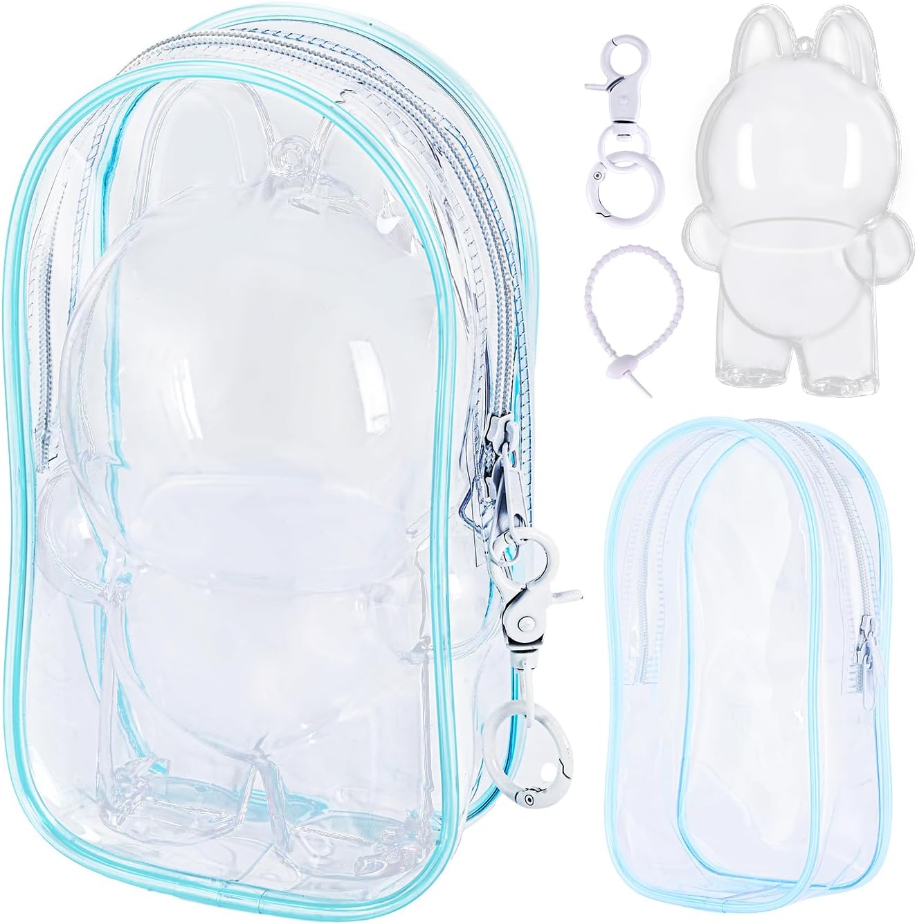 2PCS Protective Case Compatible with Doll，HD Clear Figure Display Blind Bag LABU Case, Storage Bag, Crystal-Clear Hard Display Box with Keychain (No Doll)