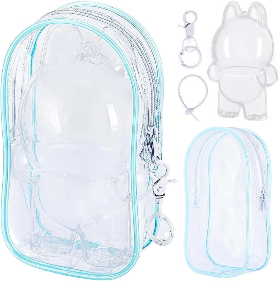 2 件組相容娃娃的保護套，高清清晰人物展示盲袋 LABU 保護套，收納袋，晶瑩剔透的硬展示盒帶鑰匙扣（無娃娃）