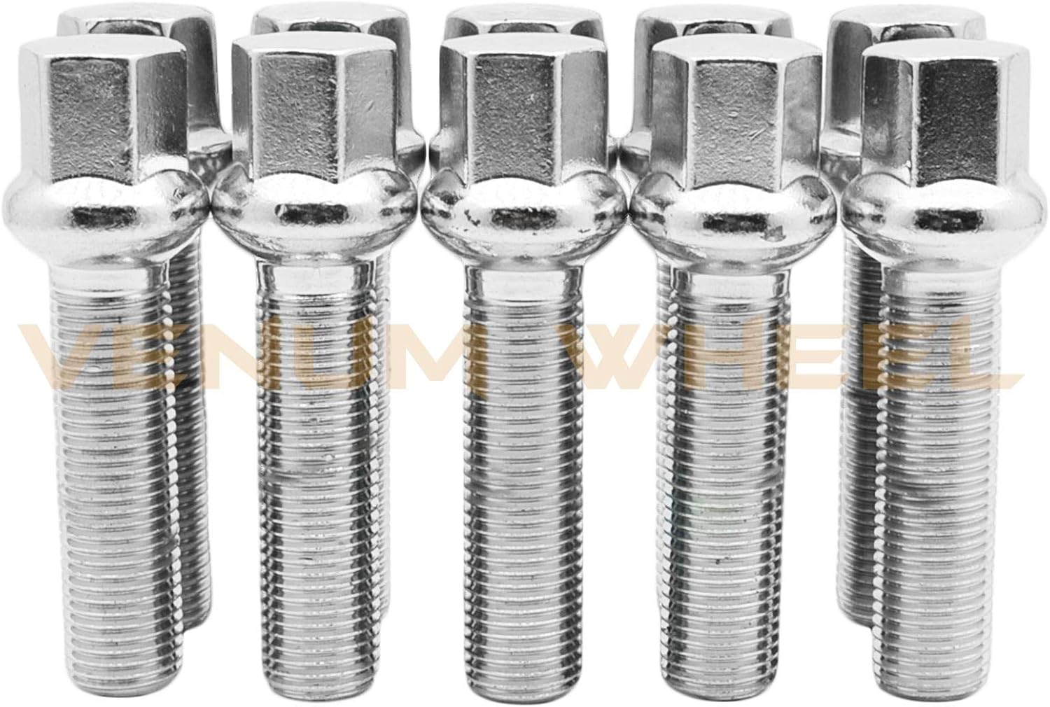 10 Pc Chrome 12x1.5 Ball Seat Lug Bolts 50 mm Extended Shank Length