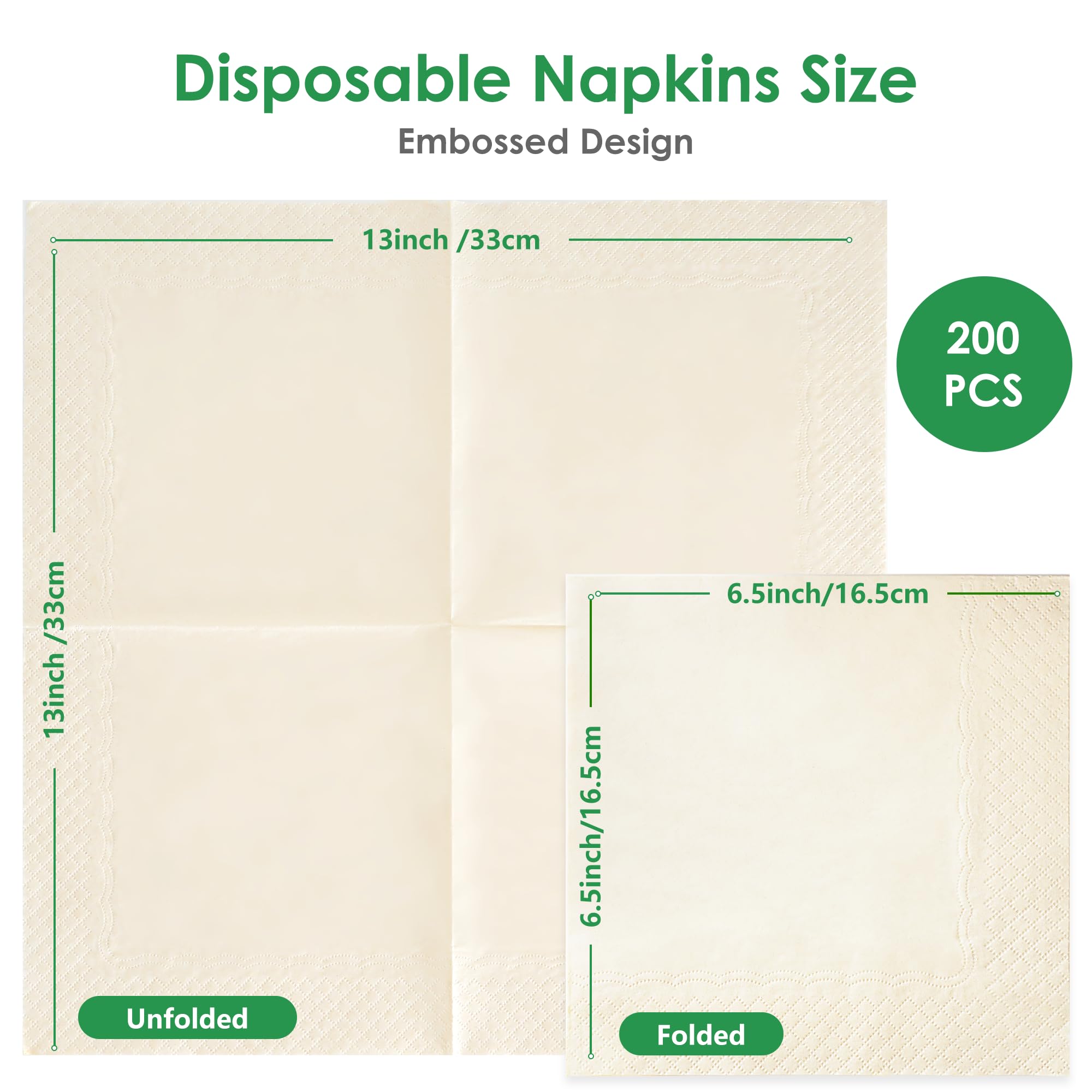 Servilletas desechables, 200 servilletas de papel para uso diario a granel, 13 x 13 pulgadas, servilletas de cena de 2 capas de alta calidad, suaves, absorbentes para cocina, fiesta, color