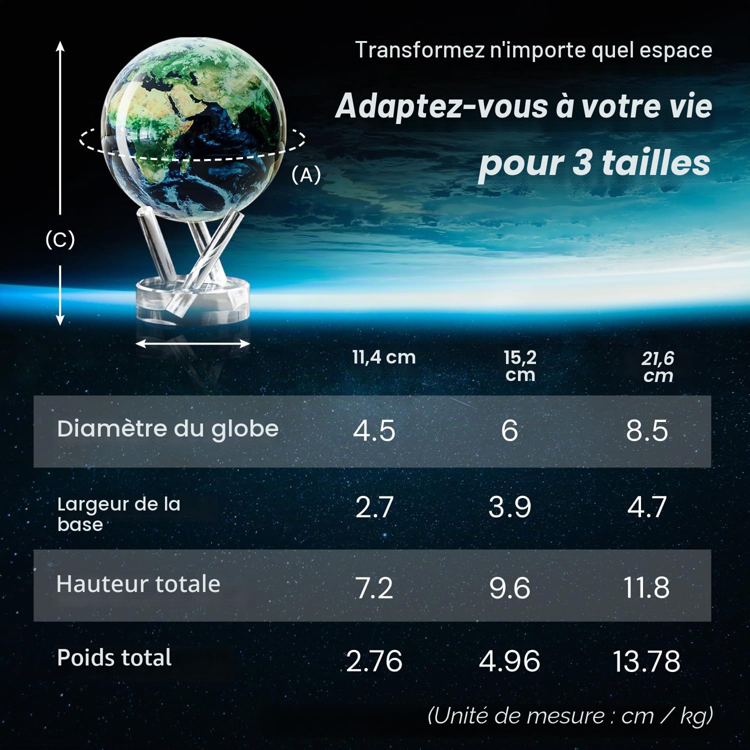 Globe MOVA Terre avec Nuages – 11,5 cm, Globe Auto-Rotatif avec Lumière | Mouvement Silencieux, Sans Piles ni Câbles | Décoration Unique de Bureau ou Cadeau pour Passionnés de l’Espace