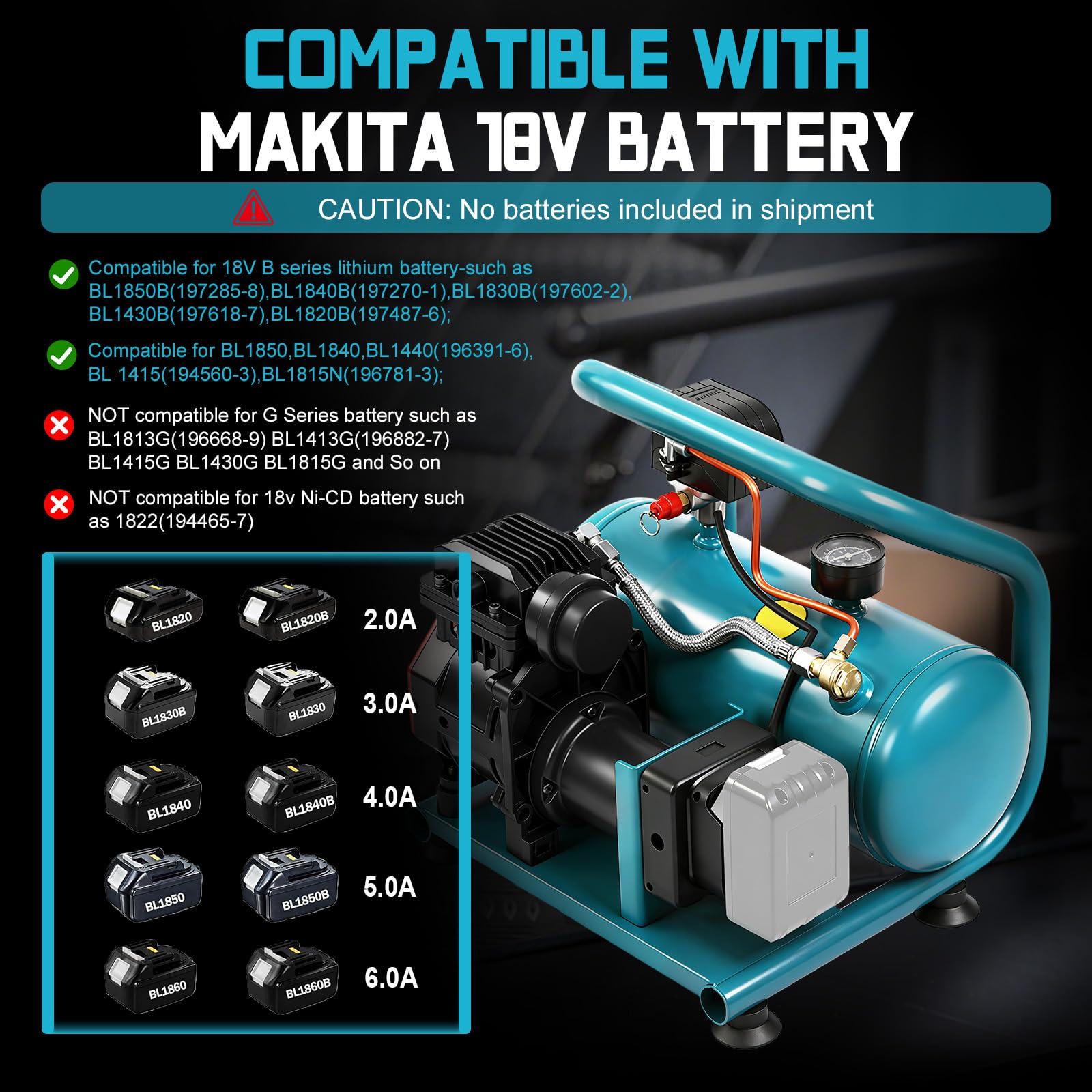 Compresor de Aire Inalámbrico Compatible con Makita 18V, Compresor Portátil 8L 8 Bar con Motor Sin Escobillas, Inflado Rápido para Coche, Moto y Bicicleta (Sin Batería ni Cargador)