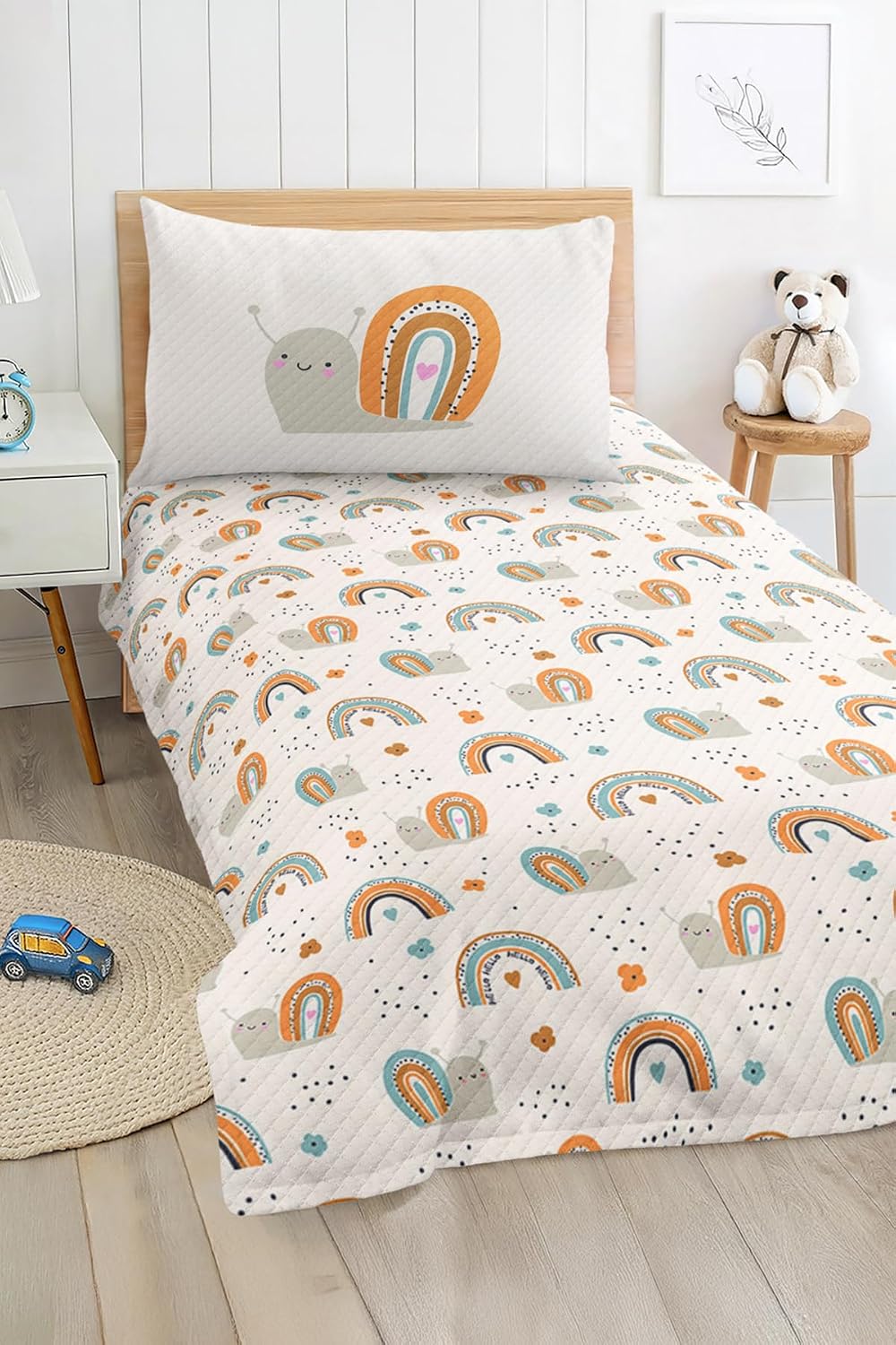 SODEF Quilt Set Rainbow and Snail Pattern Yellow Orange Blue Baby and Kids Twin Size Lightweight Cotton Polyester Blend 2 Piece - Multicolor, One Size