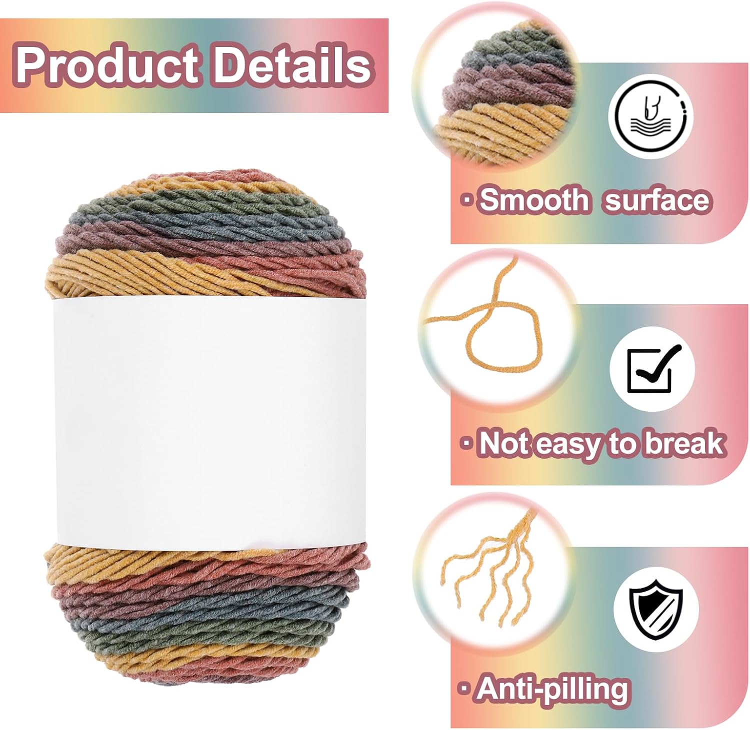 MECCANIXITY Cotton Acrylic Yarn for Crocheting, 634 Yard 5 Ply Soft Gradient Yarn Acrylic 45% Cotton 55% Used for DIY Knitting Blankets Scarves(3 Packx100g,Yellow,Green,Red,Purple,Blue)