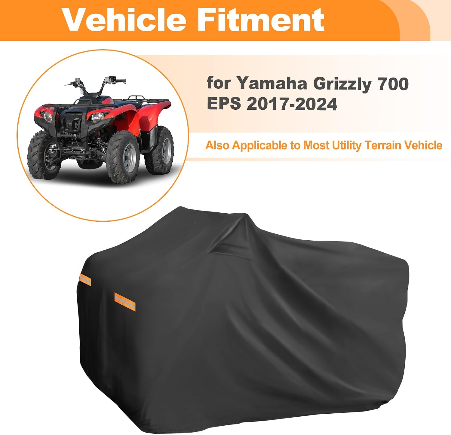 ATV Cover for Yamaha Grizzly 700 EPS 2017-2024 4 Wheelers Quad Bike Cover W/Storage Bag Waterproof Oxford Cloth with PU Coating Outdoor Sun Rain Protection Black