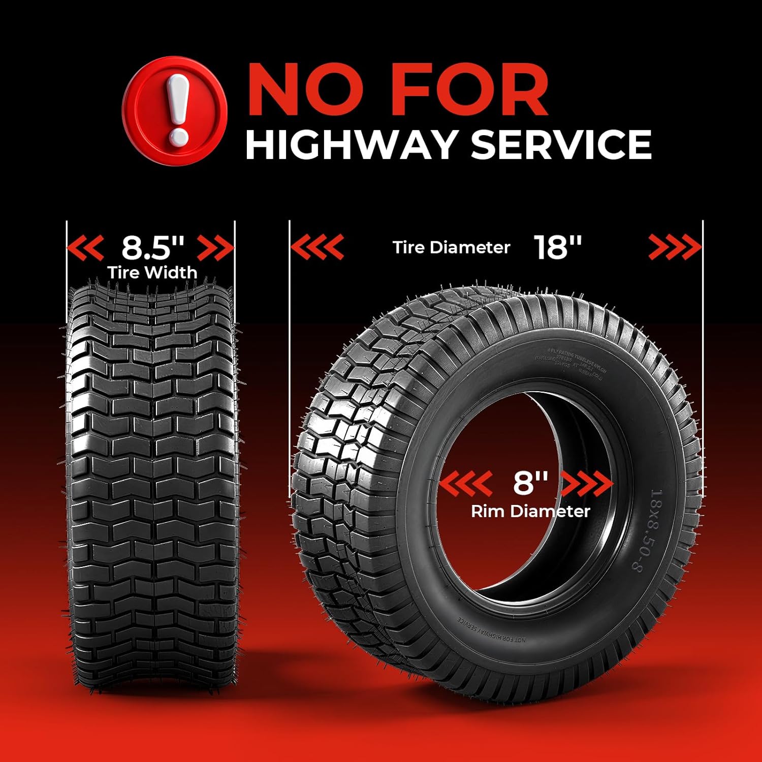 Set of 2 18x8.50-8 Lawn & Garden Mower Tires for Tractor Lawn Mower Riding Golf Carts 4Ply Tubeless