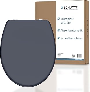 SCHÜTTE Anthrazit Duroplast WC-Sitz, Soft-Close | Abnehmbarer Deckel, max. 150 kg Belastung, O-Form, passend für Hänge- und Standtoiletten