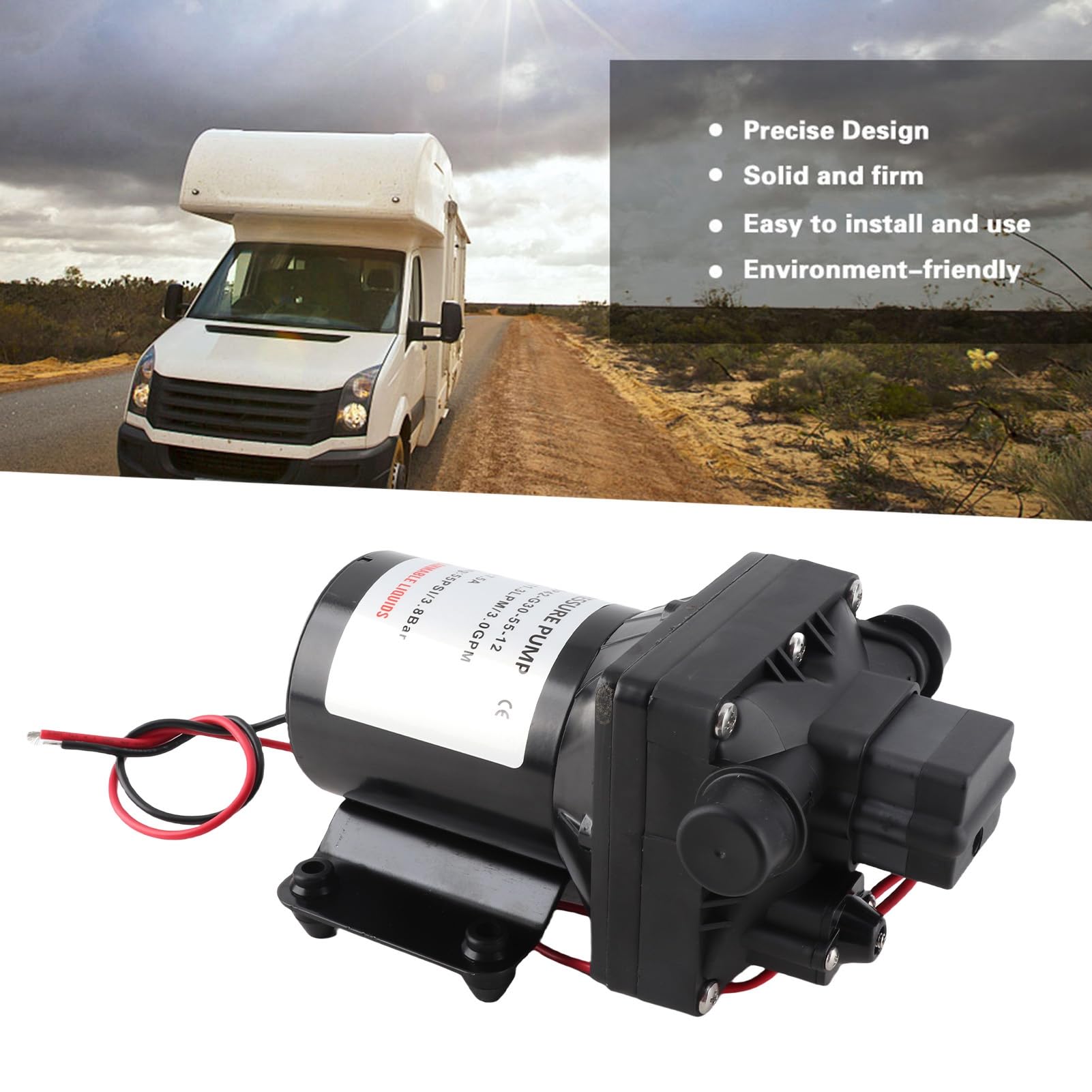 Bomba de agua de 12 V con interruptor de presión, Shurflo 4008101E65 RV Bomba de agua Diafragma de repuesto 55 Psi 3 galones por minuto 7,5 amperios 12 V RV Caravana Bomba de