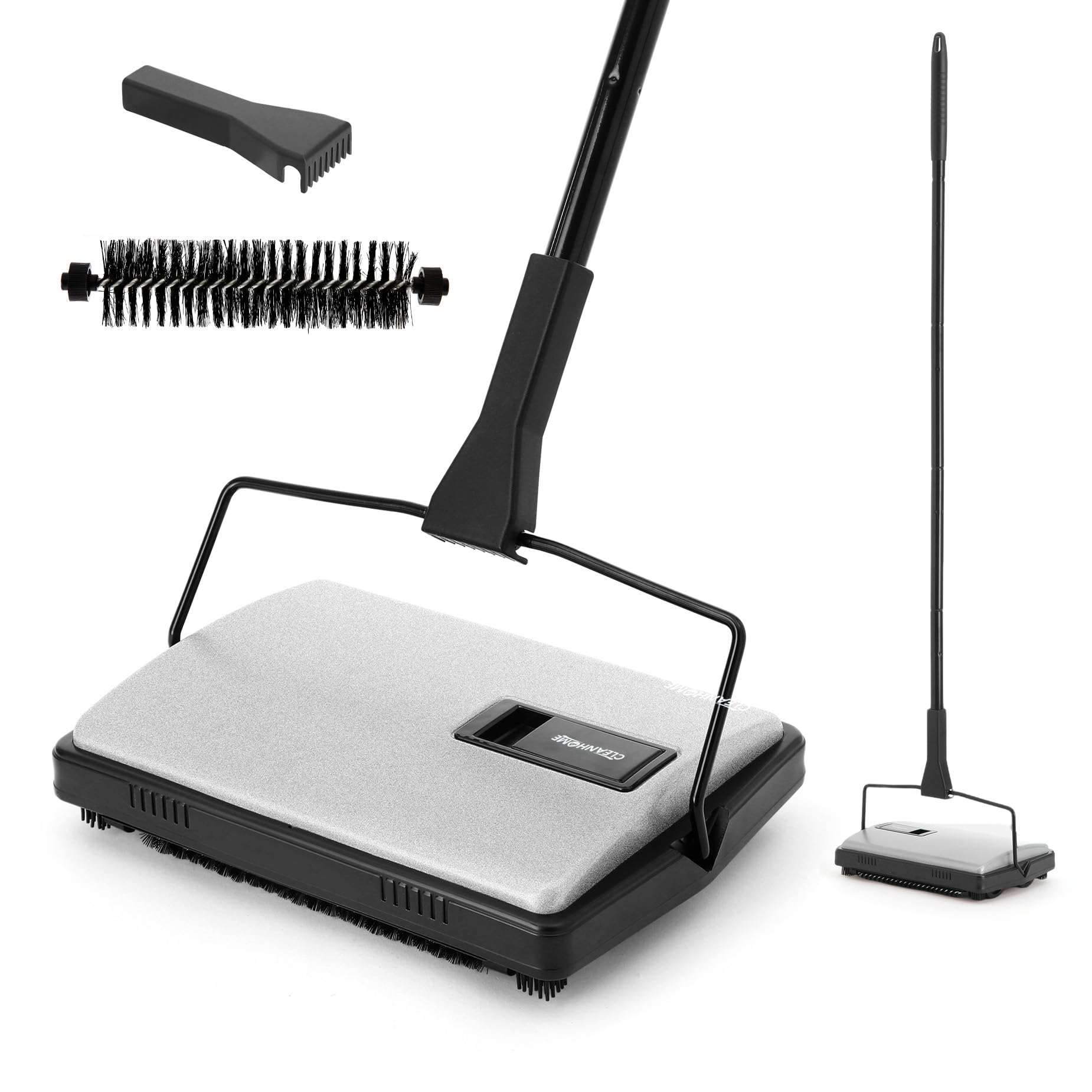 CLEANHOME Manual Carpet Sweeper, Newly Upgraded Silver Model