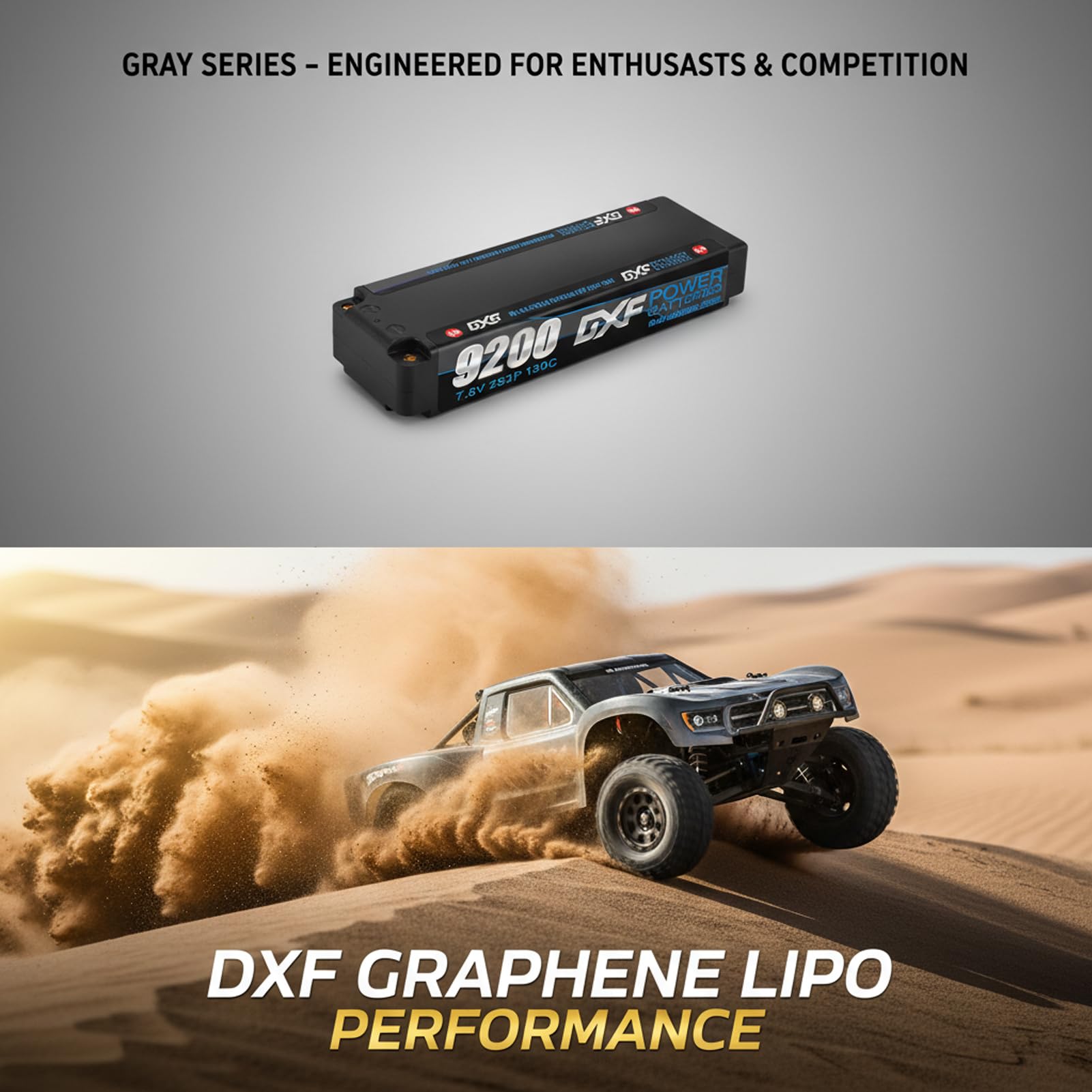 DXF 2 Confezioni Batteria LiPo 2S HV 7.6V 9200mAh 130C con Spina 5mm Deans T per Auto RC Aereo Elicottero Hobby Alta Potenza Lunga Durata Alte Prestazioni Ampiamente Usato