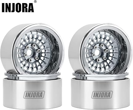 INJORA 2.2 Beadlock Wheel - Offset -10mm Aluminum Turbine Rim for SCX10 TRX4 VS4-10 Gen8 1/10 RC Crawler Car(Grey)