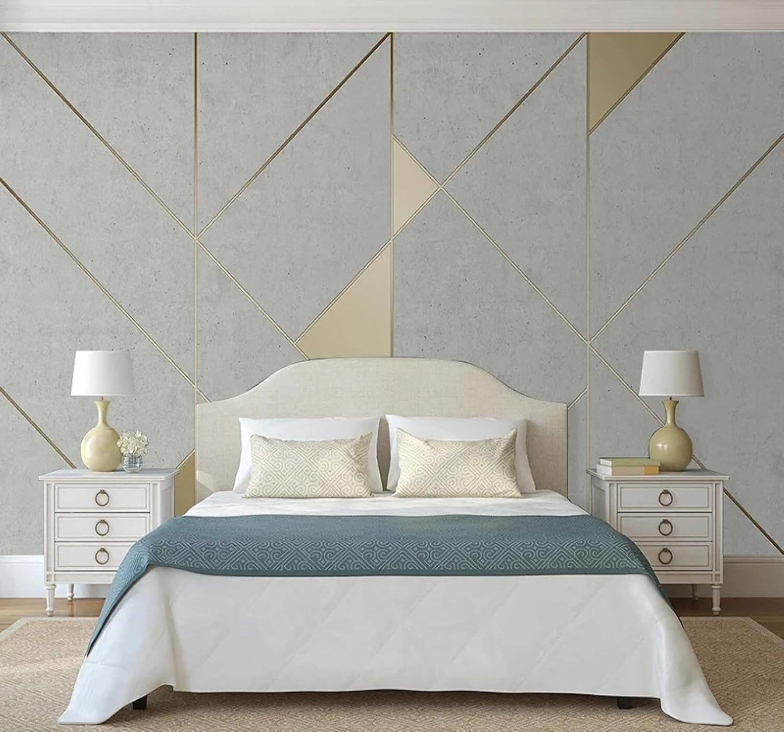 XLMING Retro Concrete Wall Gold Stripes Geometric 3D Wallpaper Luxury Silk Study Dining Feature Sofa Grey Bedroom Living Room Tv Decorative Wall-250cm×170cm
