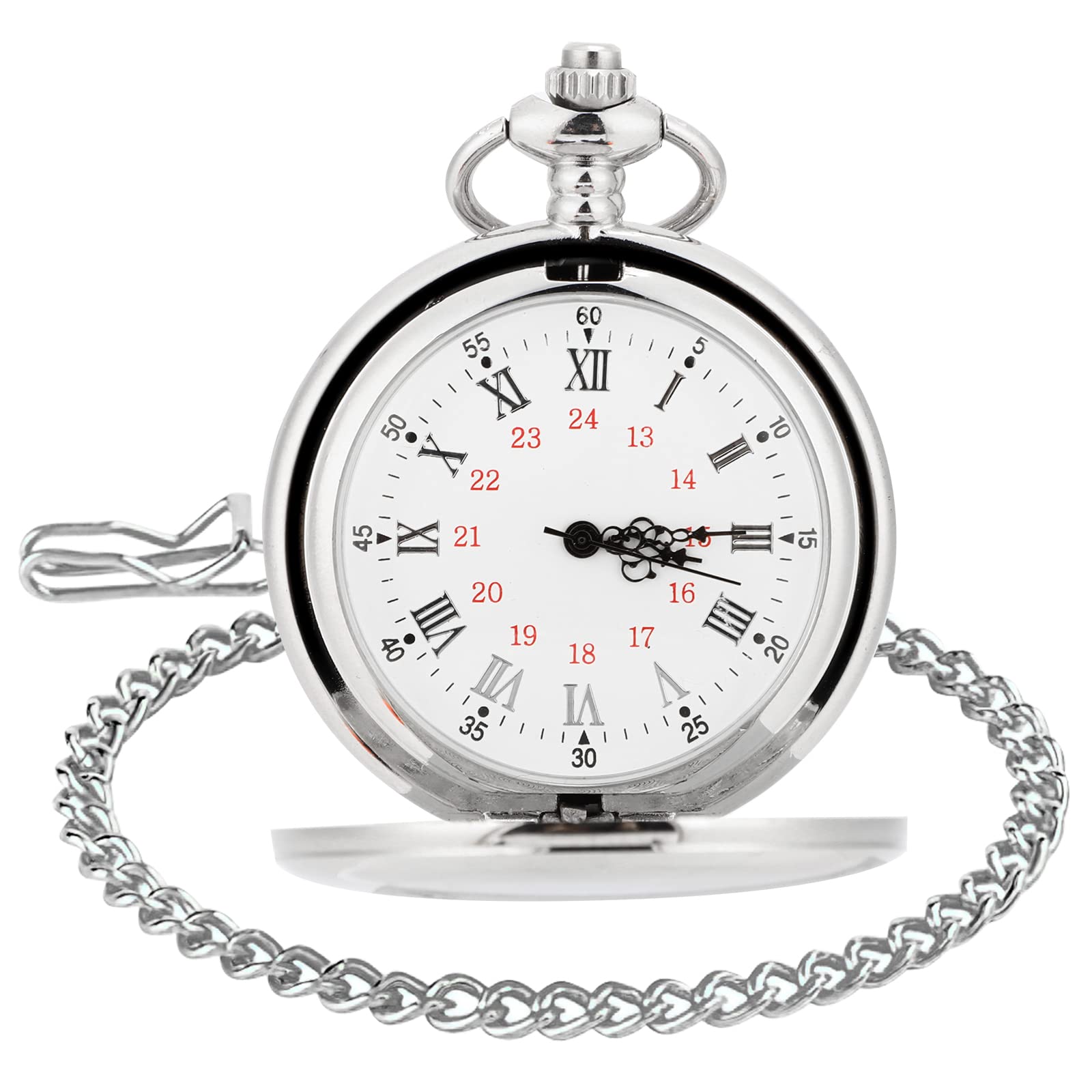 WIOR Classic Smooth Vintage Pocket Watch Sliver Steel Mens Watch with 14 in Chain for Xmas Fathers Day Gift (White) (B0714LQ7ND) Amazon Price History, Amazon Price Tracker