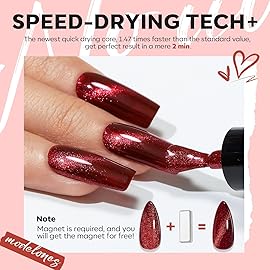 modelones Red Nail Polish Set 6 Colors, Christmas Cat Eye Burgundy Glitter Dark Purple Quick Dry Mini Nail Lacquer Kit Magnetic DIY Home Nail Art Manicure Gifts for Women Girls