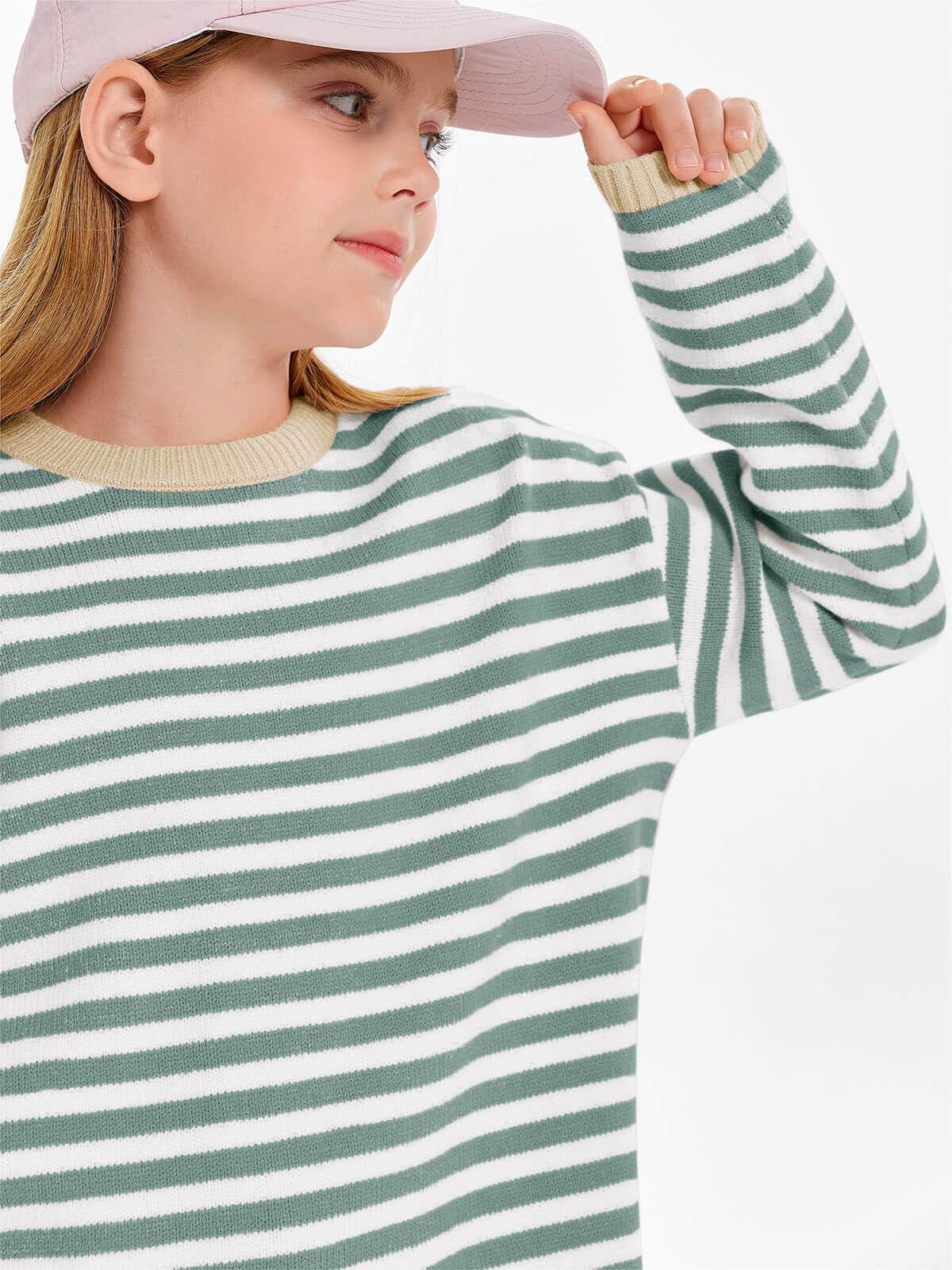 Haloumoning Mädchen Pullover Streifen Strickpullove Rundhalsausschnitt Leichter Sweater Einfarbig Langarm Knitted Winter Sweatshirt für Kinder Pulli Oberteile