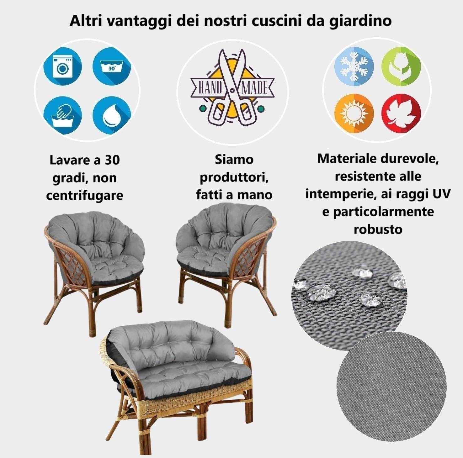 Set di cuscini da giardino Cuscini per divano da giardino Mobili in rattan Codura per uso esterno Trapuntato Comodo Impermeabile