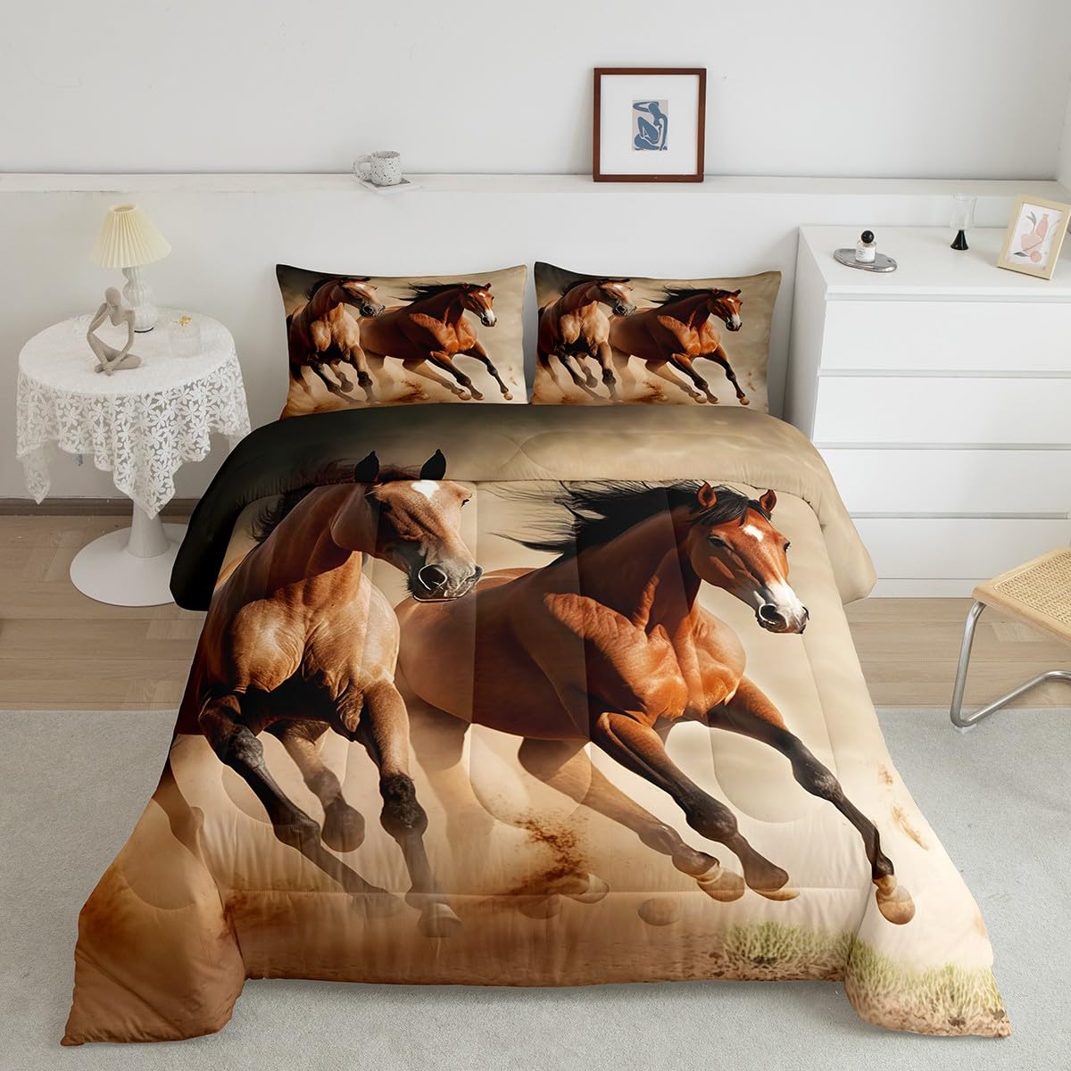 Kids Horse Comforter Set - Twin Size, Butterfly & Horse Print, Microfiber Bedding For Boys & Girls