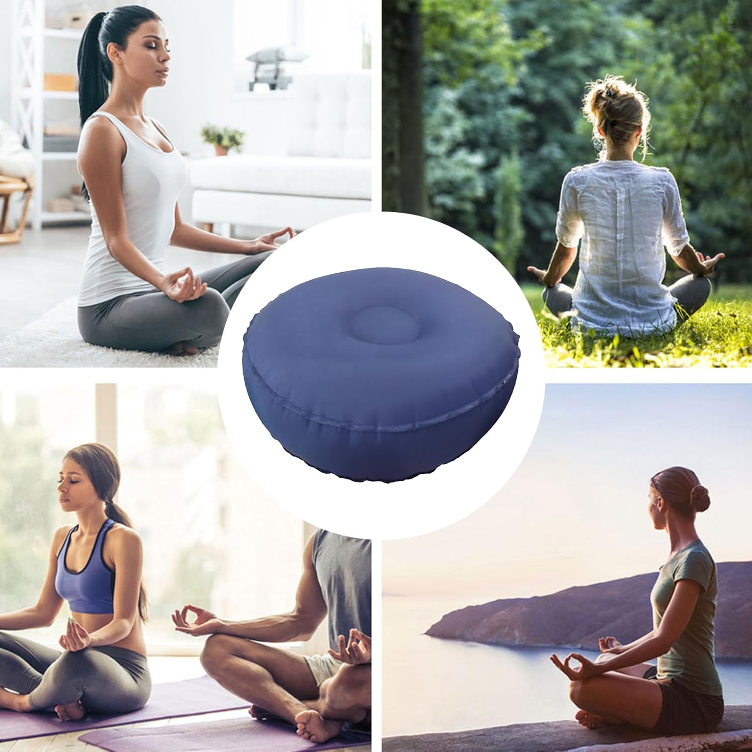Meditation Cushions - Floor Cushion | Round Cushions | Inflatable Yoga Balance Meditating Pillow | Portable Seats for Exercise Women Men Adults Relaxation Zen Prayer Pilates Picnic Outdoor Garden