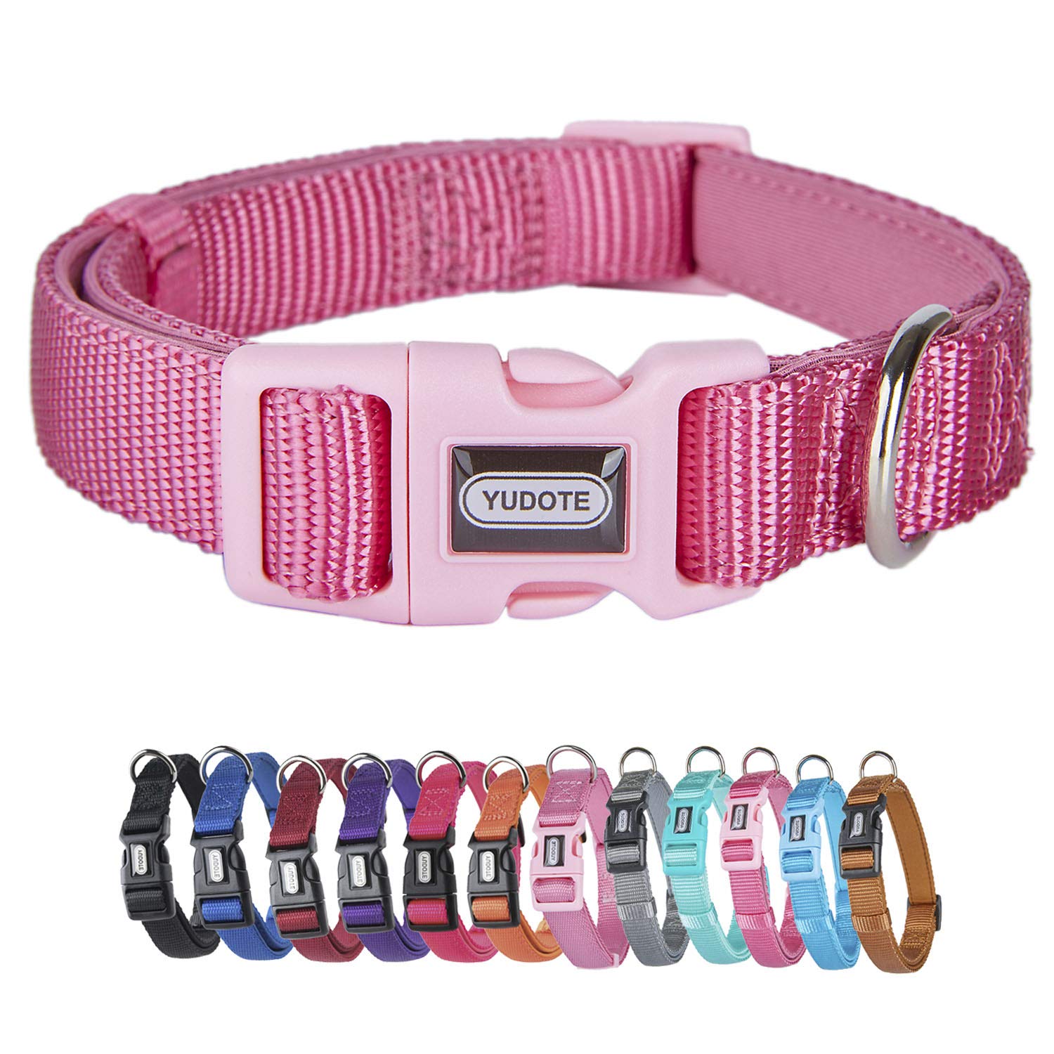 YUDOTEAdjustable Nylon Dog Collar with Soft Neoprene Padding for Medium Sized Dogs Neck 30-47cm fushsia Color