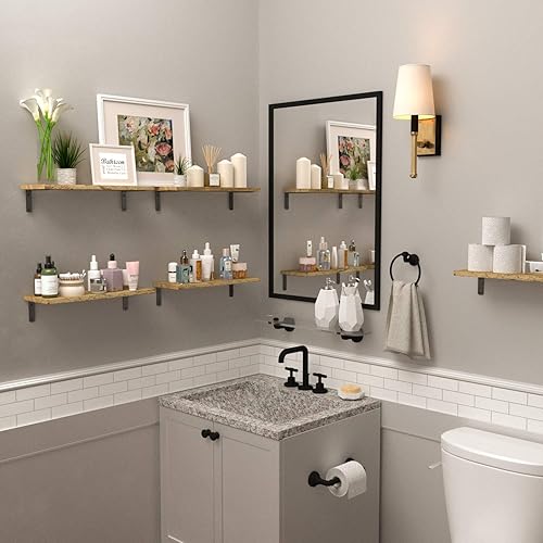 Miniatura 4 de Wallniture Palma - Estantes flotantes para pared, estantes de pared de madera rústica para almacenamiento de dormitorio, estantería pequeña quemada