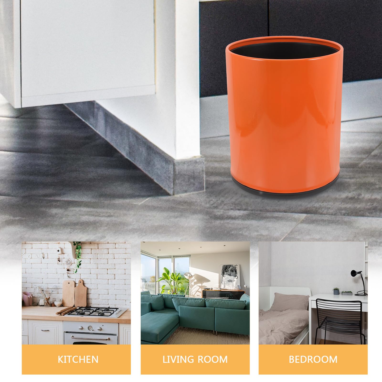 SHINEOFI Europäischer Müllbehälter aus Stabilem Kunststoff Feuerhemmend Modernes Design in Sonnenuntergangsorange Vielseitiger Papierkorb für Küche Bad und Büro Leicht zu Reinigen