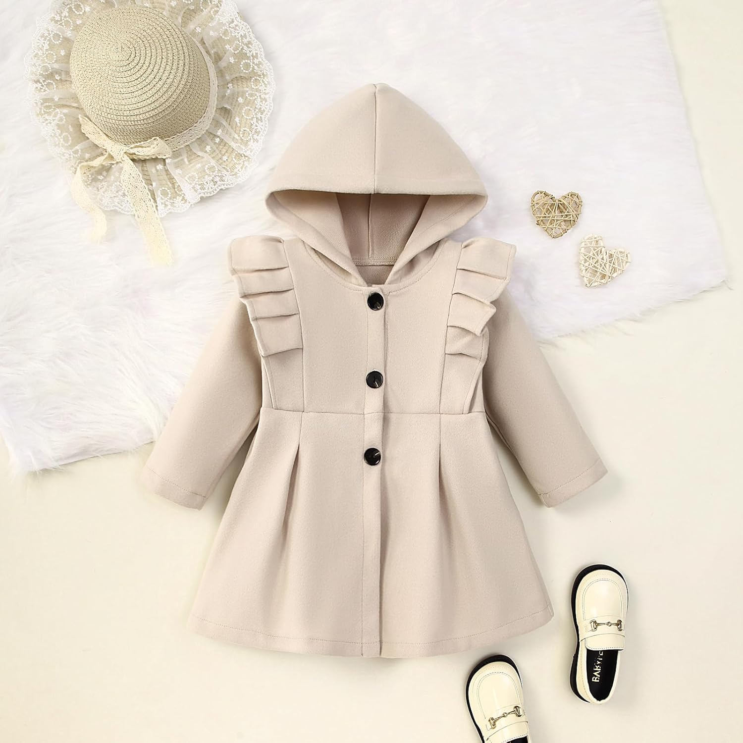 Toddler Baby Girl Clothes Jacket Coat Long Sleeve Solid Color Buttons Hooded Trench Coat Dress Fall Winter Outfit - Image 7