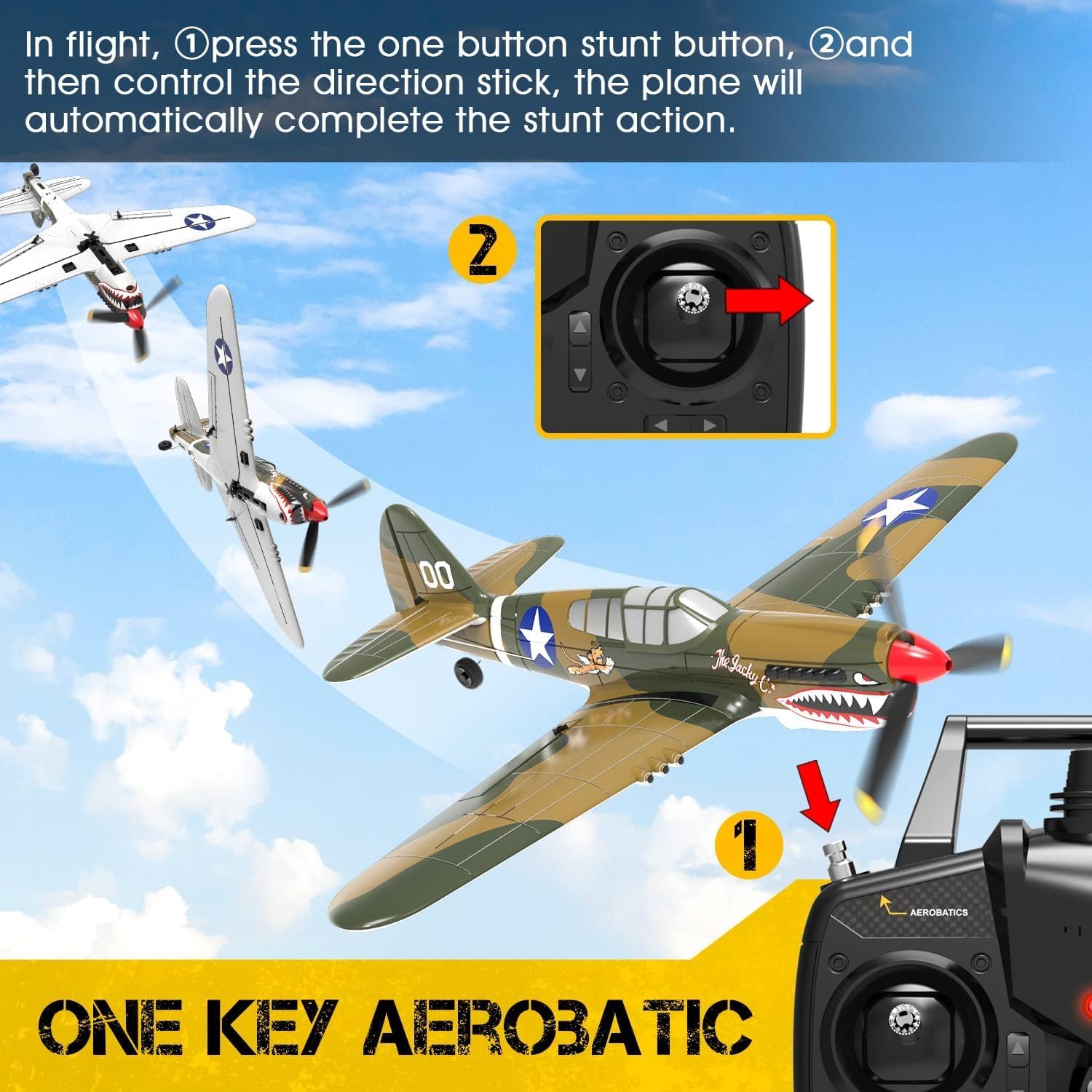 RC Plane for Beginners, 4CH WWII RC Airplane P40 Warhawk with Aileron, 2.4Ghz Remote Control Plane with Xpilot Self Righting&One Key Aerobatic, Gifts for Adults (761-13 RTF)