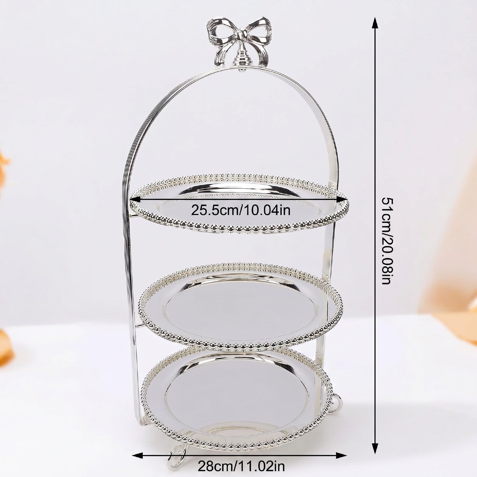 Pssopp Soporte para Tartas de 3 Niveles, Metal | Platos Redondos de 10 Pulgadas, 20 Pulgadas de Alto, Plata de Lujo Ligera Europea, para Exhibición de Magdalenas, Postres y