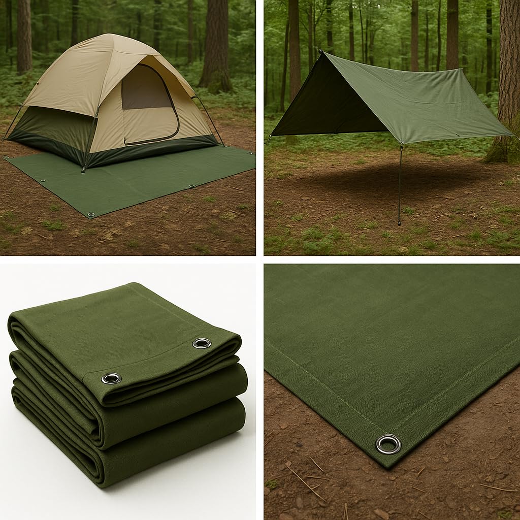 Heavy Duty Canvas Tarp for Camping & Outdoor Shelter – Waterproof Groundsheet & Tent Cover – Durable Breathable Tarpaulin for Hiking, Travel, Rain Protection (Multiple Sizes) (Green, 12 x 15 ft)