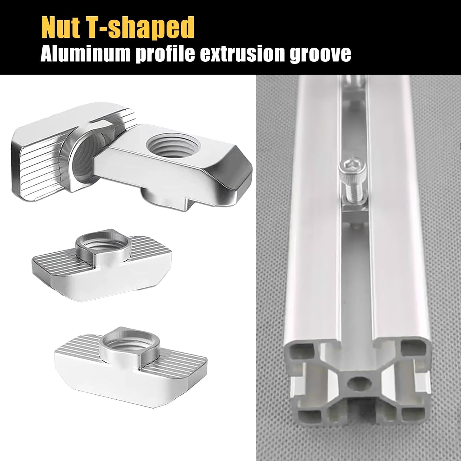 T-Slot Nuts M6, Pack of 100 T-Slot Nuts Nut Aluminium Profiles 30 x 30 Accessories T Slot Nut 8 Carbon Steel Nickel-Plated. For Mounting Solutions, DIY Projects, Mechanical Engineering (M6)