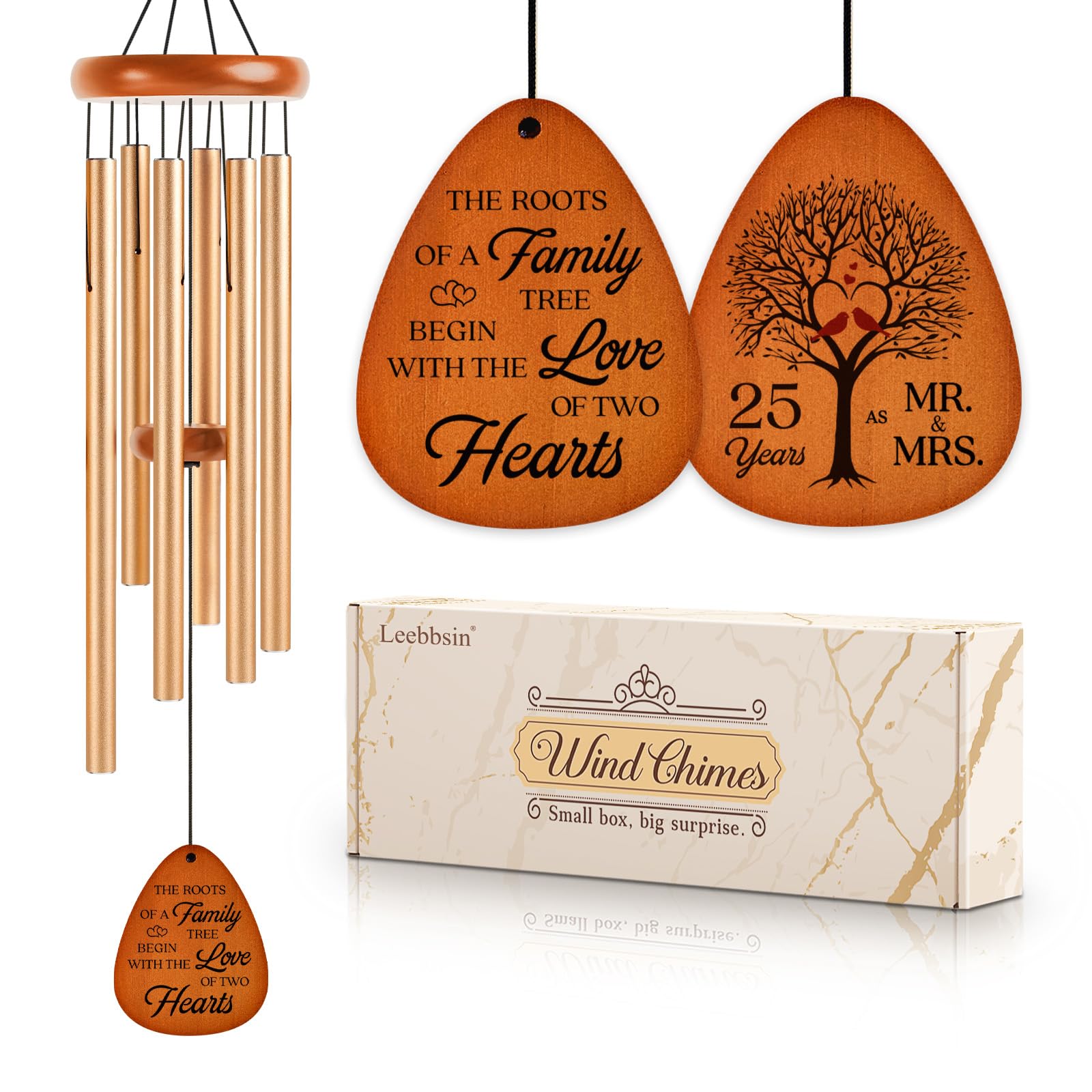 25th Wedding Anniversary Wind Chime, Happy 25th Anniversary Romantic Gifts for Couple, Parents, Wife, Husband, Friends, Sliver Anniversary's Keepsake