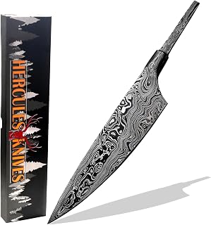 Custom Damascus Steel Forged Chef Knife Blank – Hand-Forged 66-Layer High Carbon Damascus Blade Blank for Knife Making | Integral Damascus Bolster | DIY Custom Handle | Professional Chef Knife Blank (FBB-A)