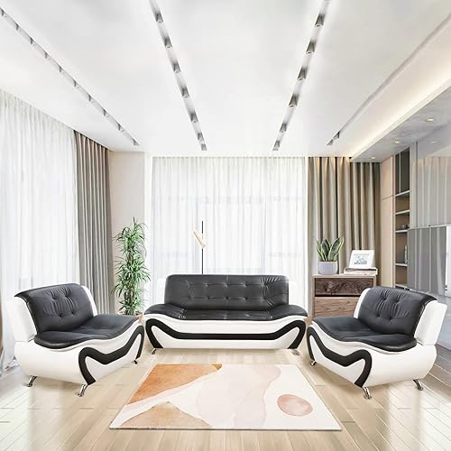 Miniatura 6 de Juego de sofá y sofá biplaza, juego de sofá de piel sintética, juego de muebles de sala de estar, juego de sofás blancos para sala de estar,