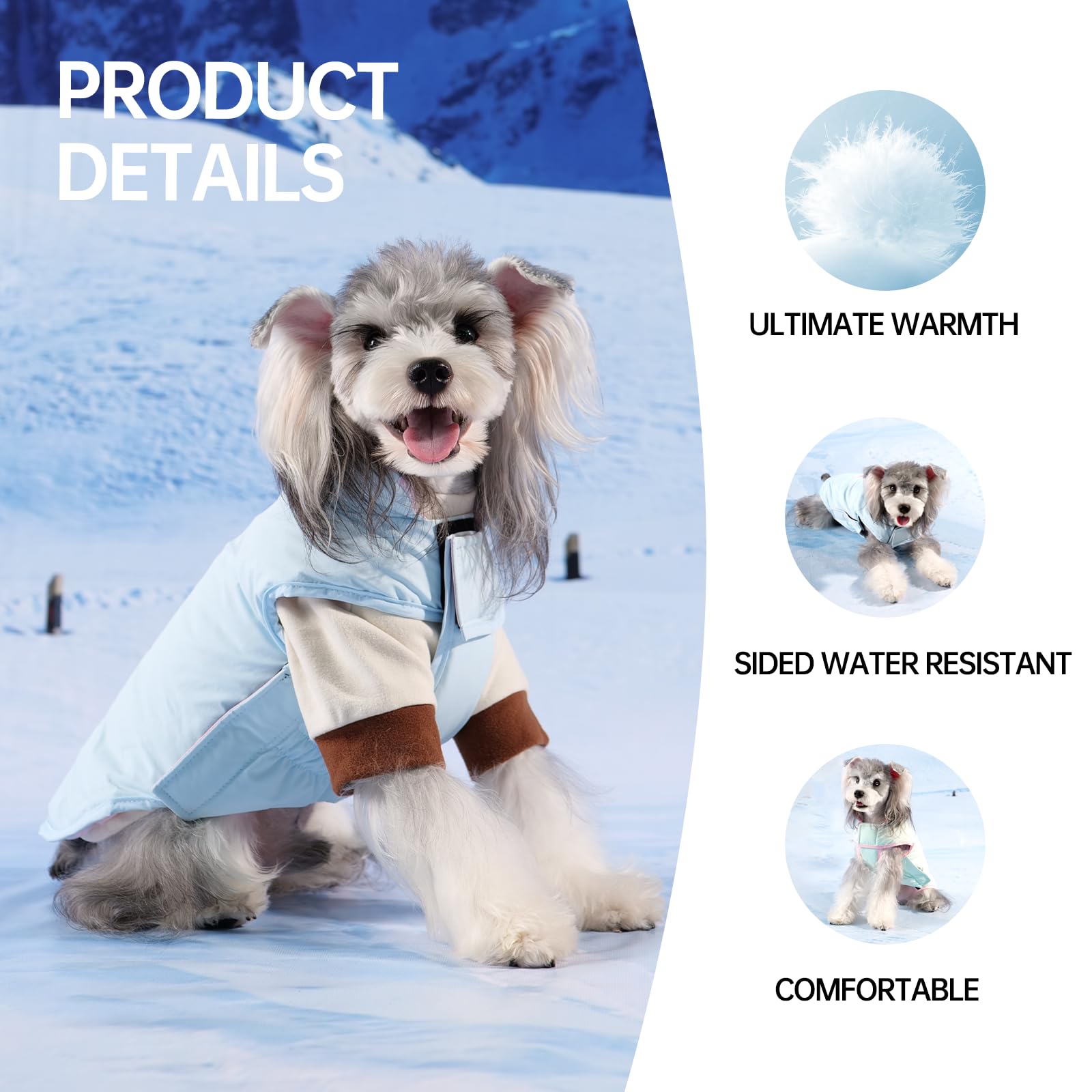 Touchdog Cappotto invernale per cani, reversibile, imbottitura al 90% piumino, leggero, caldo, per cani di taglia piccola e media, impermeabile, antivento, protezione dal freddo (blu, L)