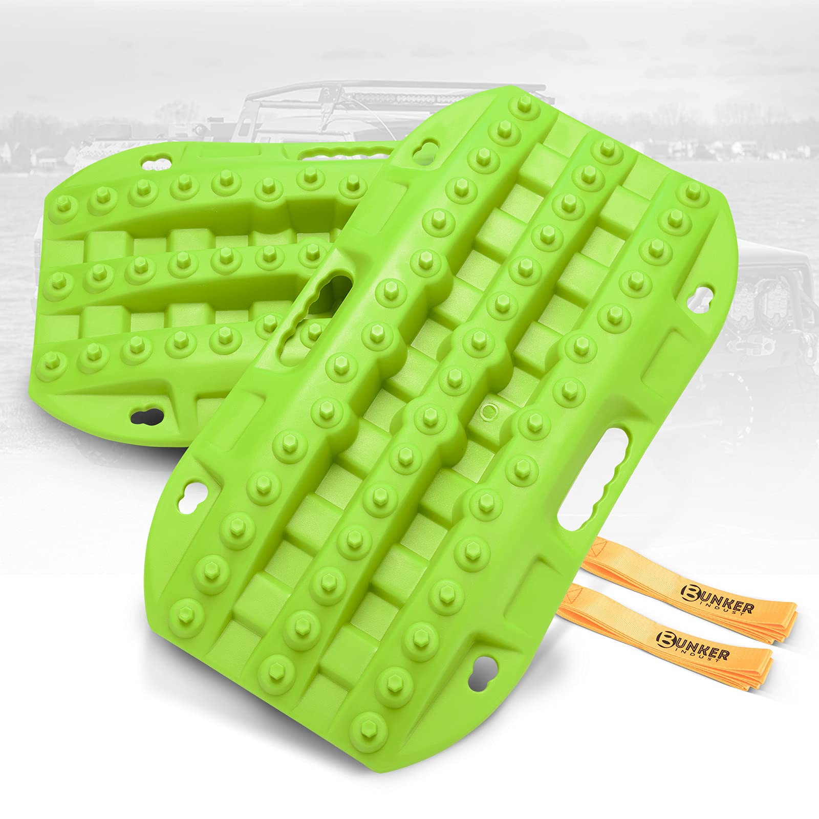 Photo 1 of BUNKER INDUST Off-Road Traction Boards, 2 Pcs Recovery Tracks Traction Mat for 4X4 Jeep Mud, Sand, Snow Traction Ladder-Green Tire Traction Tool