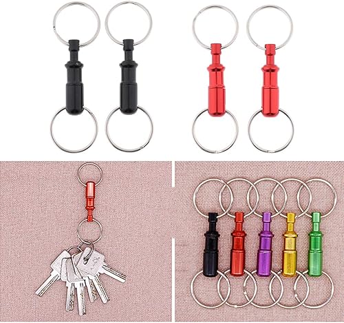 Miniatura 6 de nobrand 2 unidadesjuego de llavero de liberación rápida extraíble con dos anillos divididos resistentes accesorios para llaves (rojo)