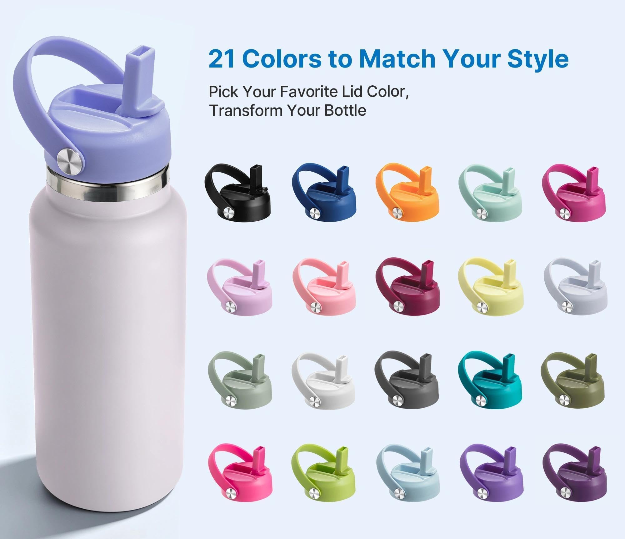 Straw Lid for Hydroflask 12 16 18 20 32 40 64oz Wide Mouth Water Bottles, Lupine Purple, Standard - Image 2