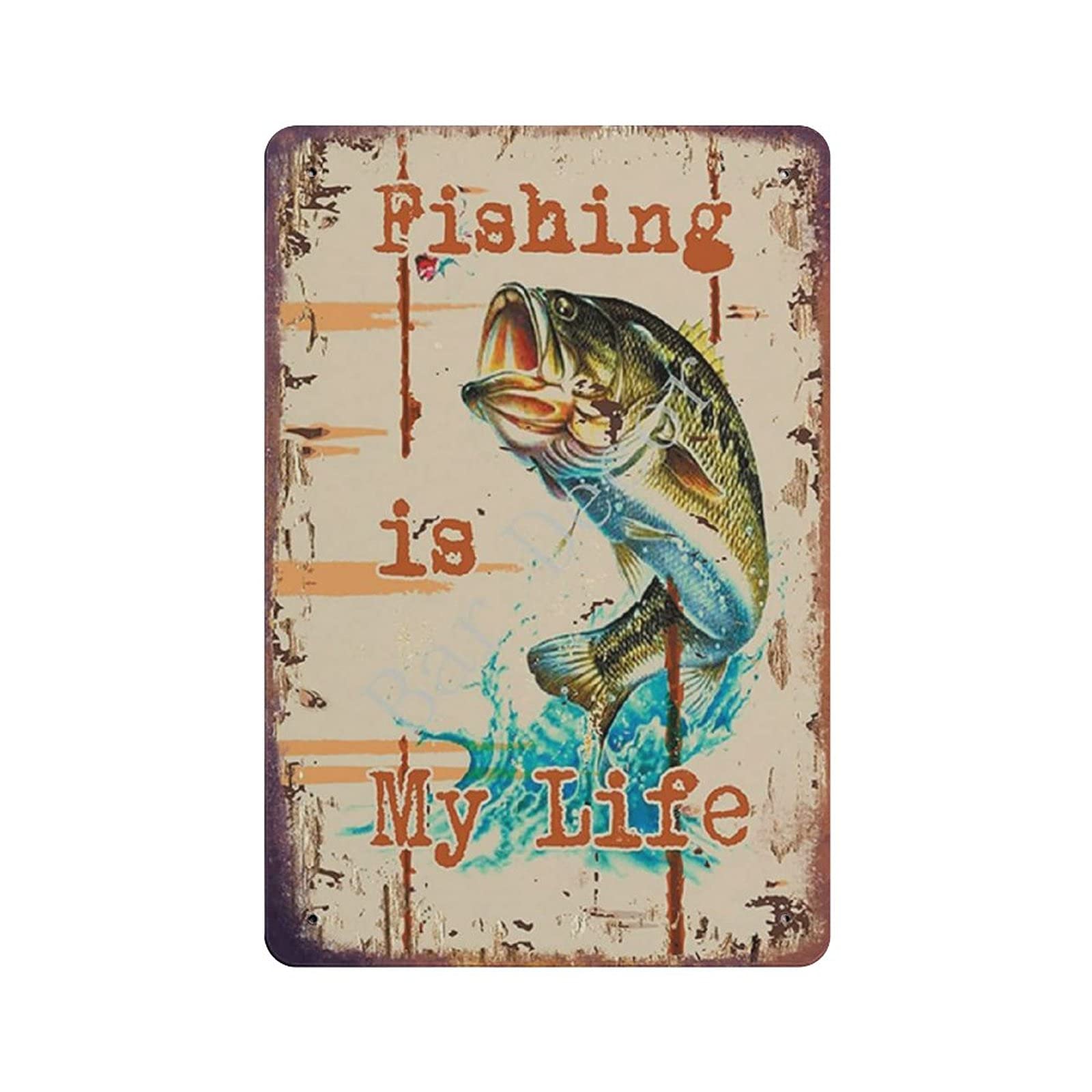 Metal Tin Sign Fishing Is My Life Vintage Tin Poster Metal Sign Wall Decoration Country Kitchen Home Garage Decor 12"x8"