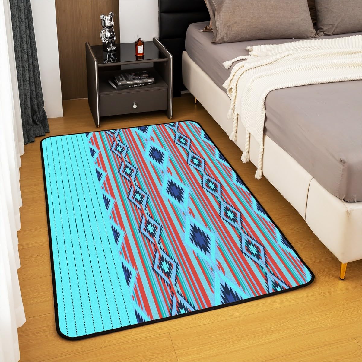 Loussiesd Southwestern dywaniki do salonu geometryczny dywanik dla dzieci chłopców dziewcząt wystrój pokoju plemienny dekoracyjny zestaw dywanów 100 * 150 cm rdzenni Amerykanie design niebieska mata