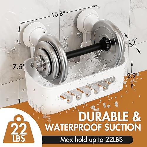 Miniatura 3 de LEVERLOC Organizador de ducha con ventosa y soporte para jabón, estante de ducha, cesta de ducha, paquete de 2 ventosas extraíbles y potentes,