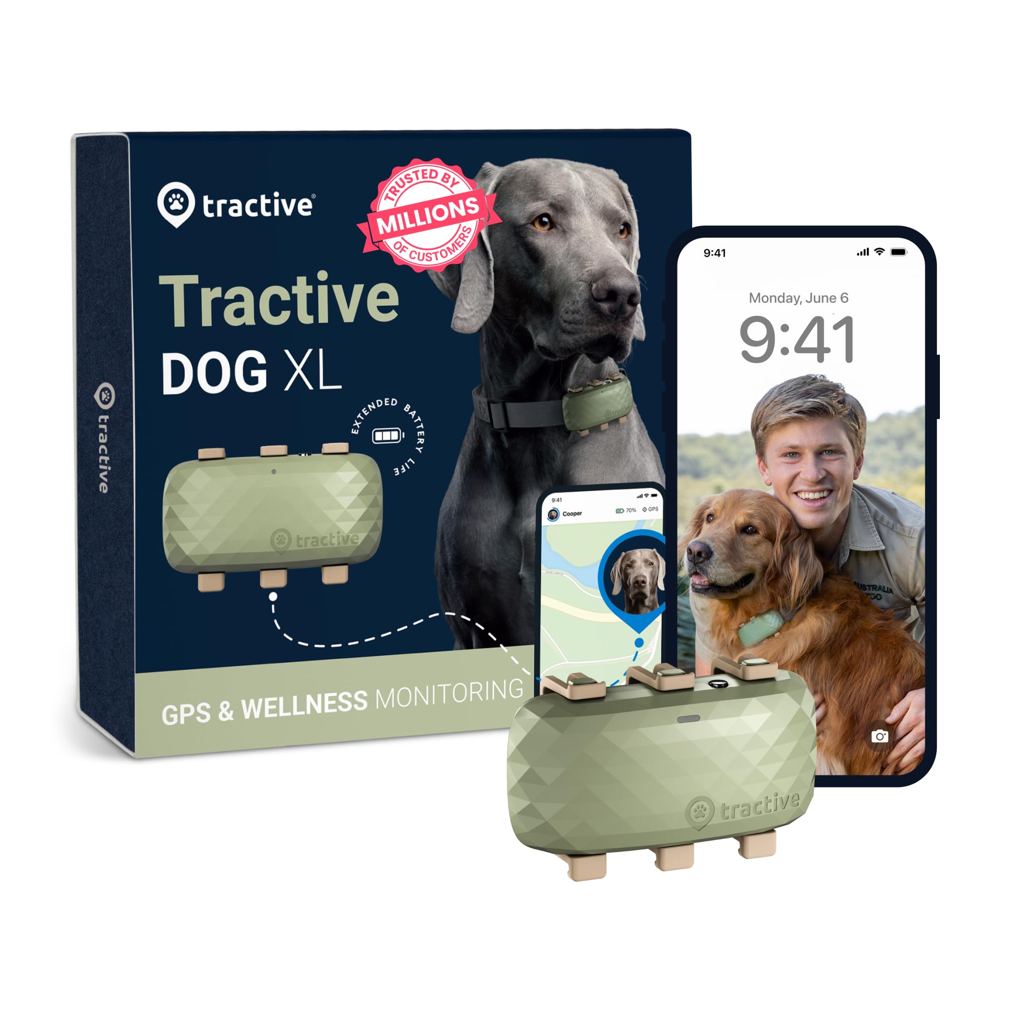 Tractive XL Smart Dog GPS Tracker | Live Pet Tracker with Virtual Fence | Vital Signs Monitoring of Heart & Respiratory Rate | Up to 1-Month Battery Life | Dog Collar Attachment (Green)