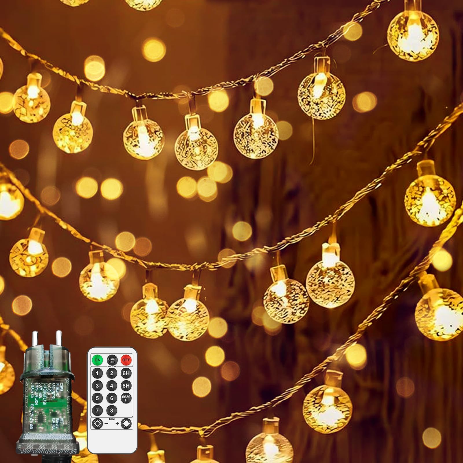 Solar Lichterkette 5m, 50 LED, IP65 - Warmweiß, 8 Modi