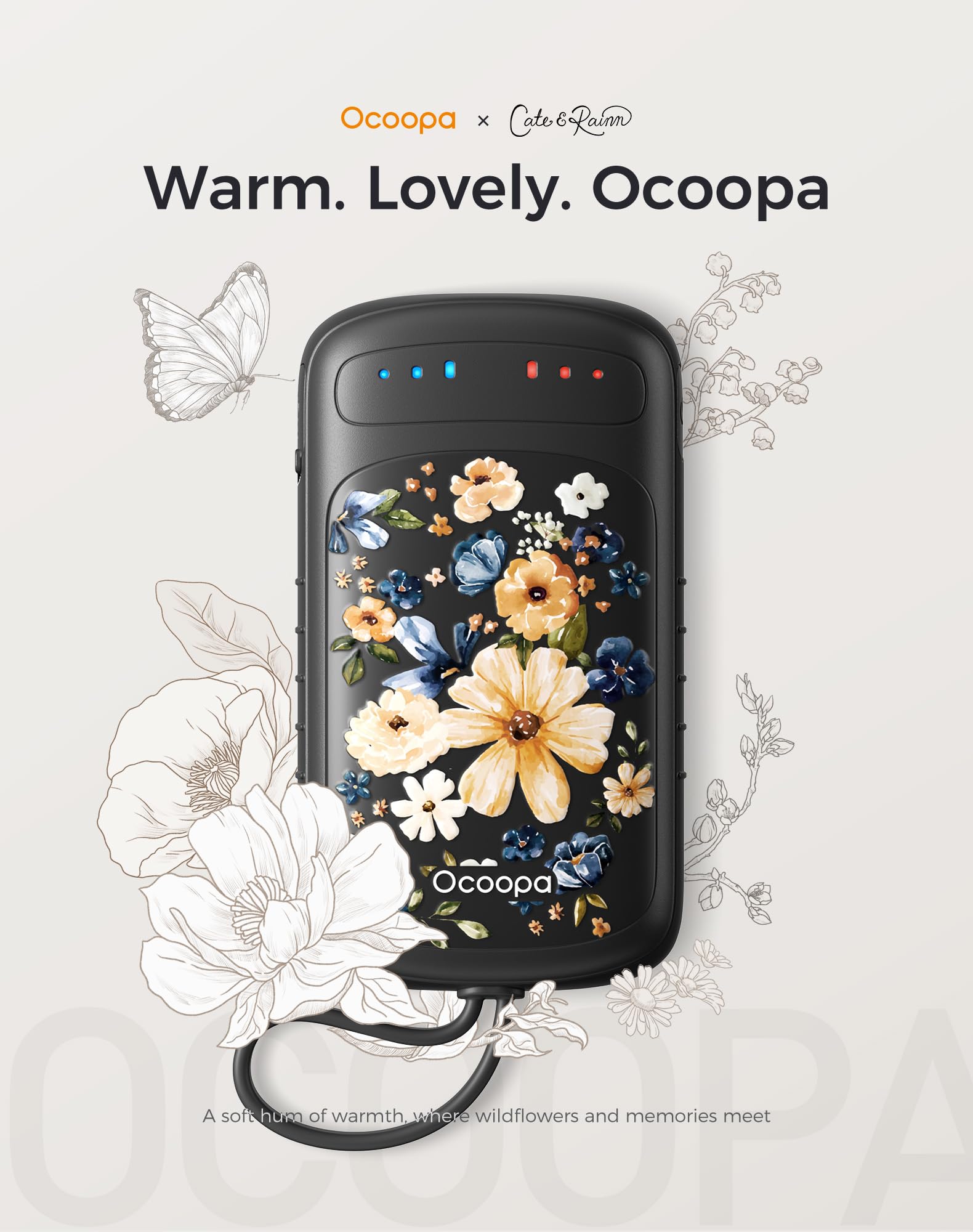 OCOOPA Scaldamani Elettrico a Doppia Faccia, Riscaldamento Istantaneo 2s, Autonomia 8h, 67g Leggero, Ricaricabile, Scaldamani Tascabile per Campeggio, Caccia, Pendolarismo, Regalo Uomo, UT5 DuoHeat