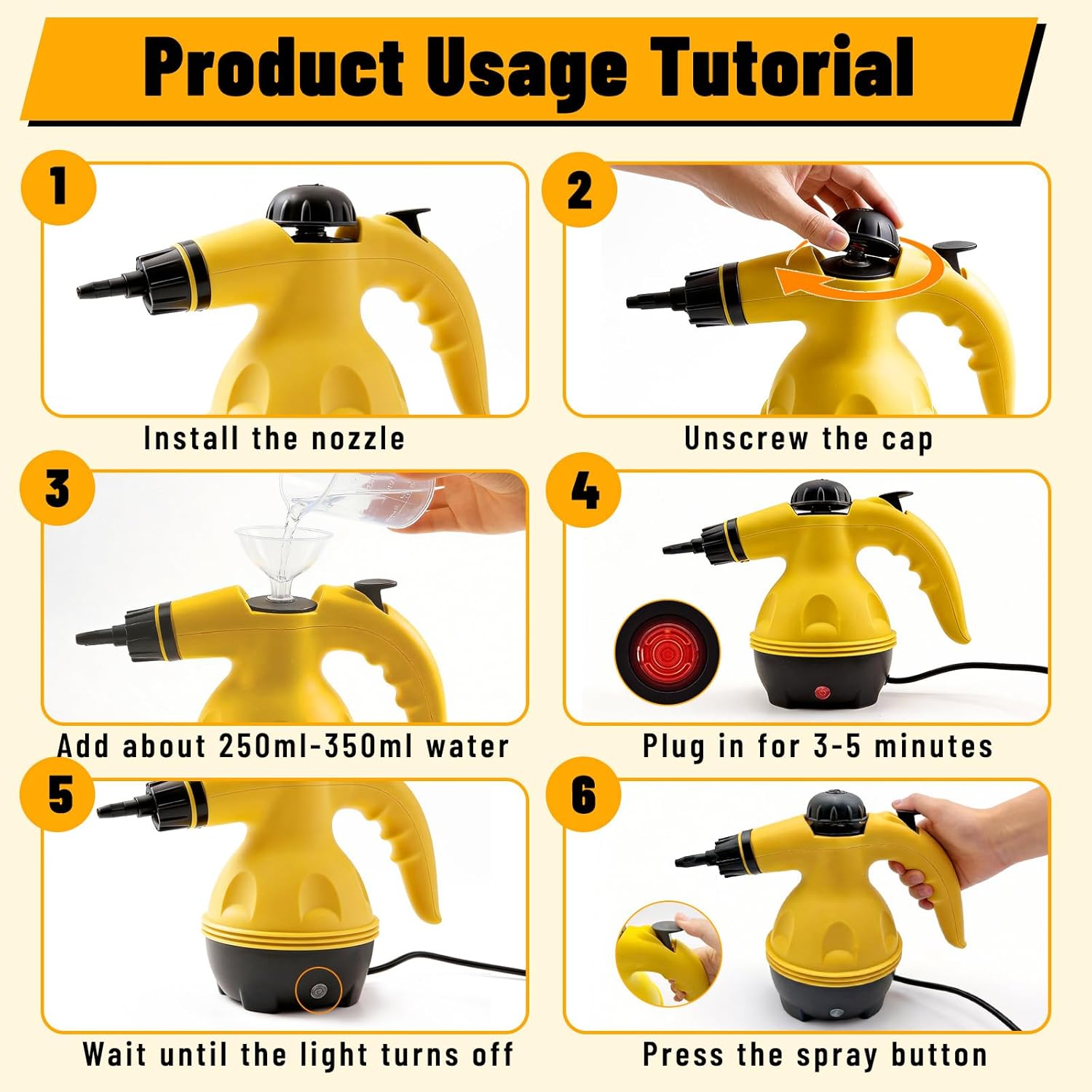 Handheld Steam Cleaner – 285°F High-Temp Steam 475ml Tank 9 Accessories Safe & Chemical-Free Cleaning for Home Car Upholstery Grout