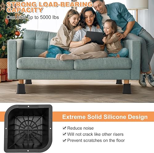 Miniatura 4 de Elevadores de cama de 8 pulgadas resistentes, elevadores de silla, elevadores de patas de mesa, hasta 5,000 libras, en forma de L, elevadores de